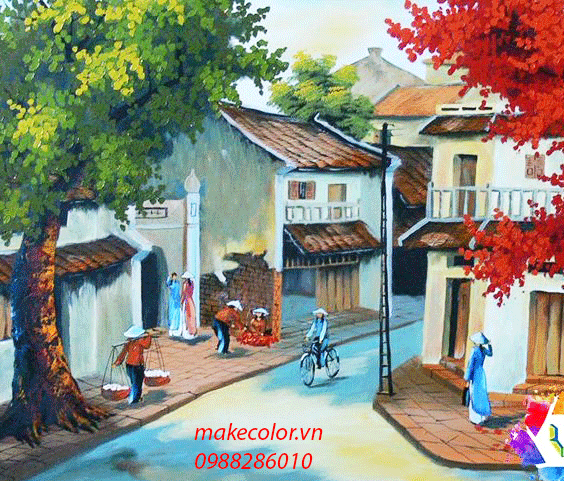 Vẽ tranh tường phố cổ Hà Nội cho quán cafe đẹp nhất hiện nay