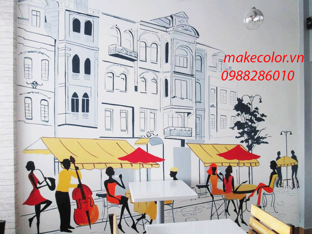 Vẽ Tranh Tường Cho Quán Cafe quán kem