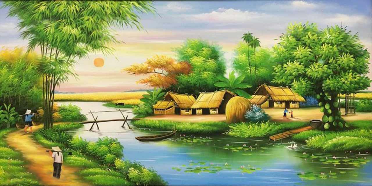 Vẽ tranh tường phong cảnh quê hương Việt Nam đẹVẽ tranh tường phong cảnh .....