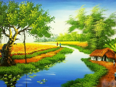 Vẽ tranh tường đồng quê nông thôn Việt Nam đẹp, giá tốt nhất tại Hà Nội