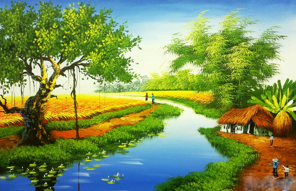 Vẽ tranh tường cánh đồng làng quê