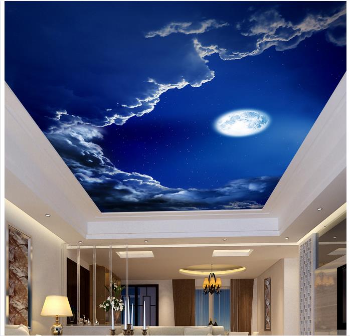 Xu hướng vẽ tranh tường trần nhà 3D - hình ảnh bầu trời về đêm, trăng sáng