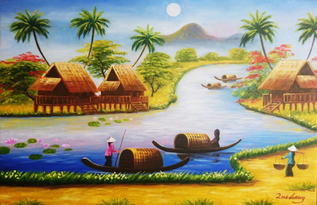 Nghệ thuật vẽ tranh tường phong cảnh làng quê Việt Nam