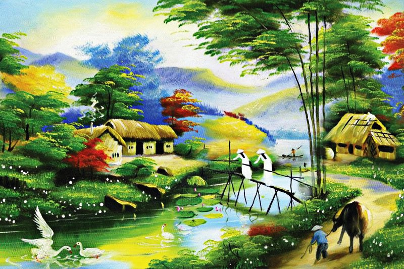 Vẽ tranh tường về làng quê. Bình dị với tranh phong cảnh