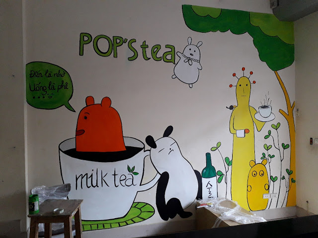 Vẽ tranh tường trang trí quán cafe trà sữa trà chanh
