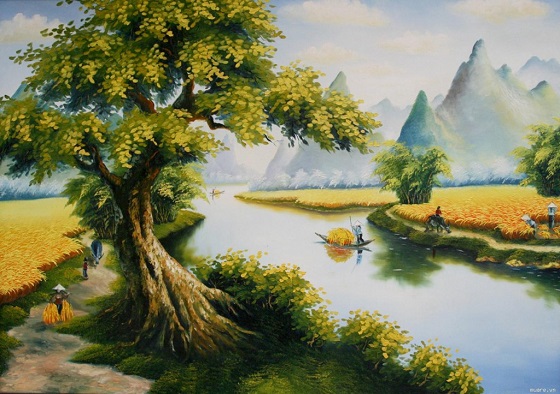 Vẽ tranh tường phong cảnh quê hương Việt Nam đẹp lạ độc đáo