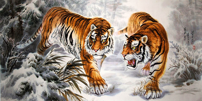 Vẽ tranh tường phòng khách chủ đề con hổ đẹp, giá tốt và phù hợp nhất