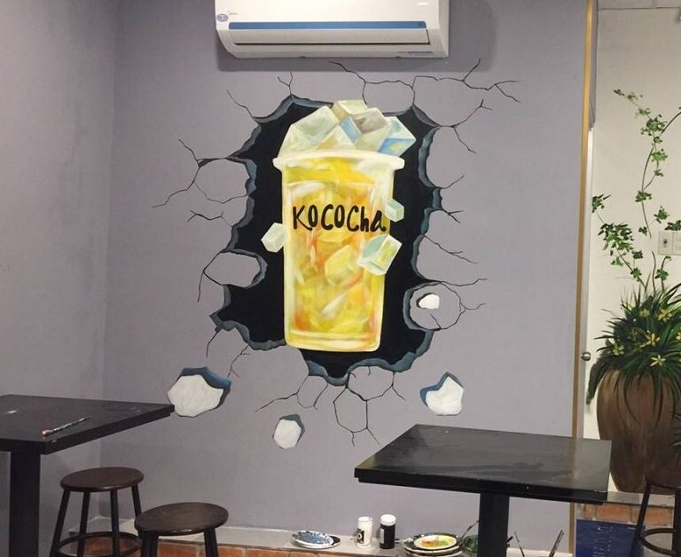 Vẽ tranh tường quán trà sữa đẹp mê hồn, thu hút khách hàng 